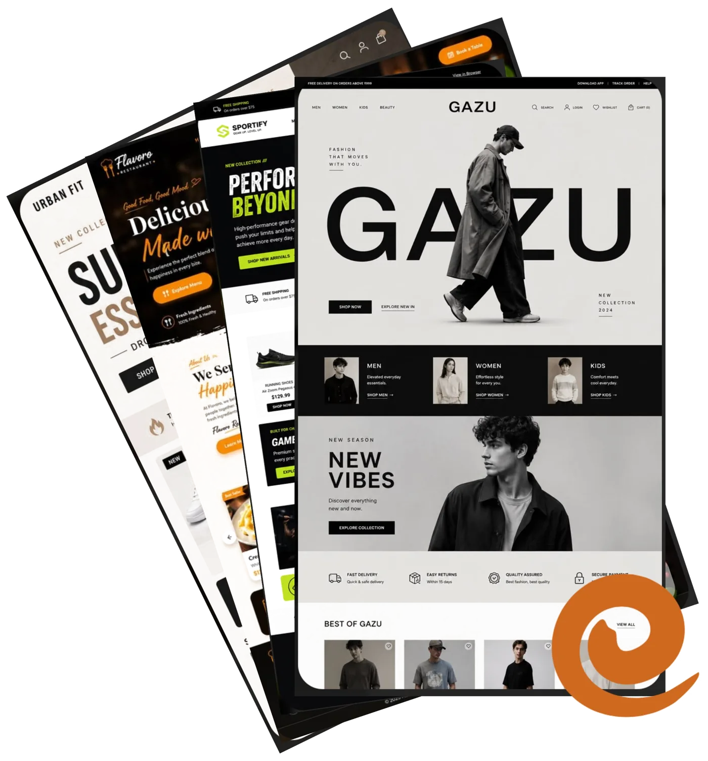 Websites criados pela Ekvido para marcas de moda, desporto e restauração